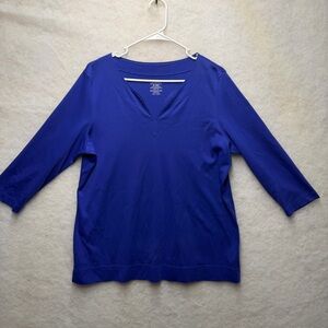LL Bean Shirt Top Blouse Womens XL Blue 3/4 Sleeve Solid 100% Supima Cotton